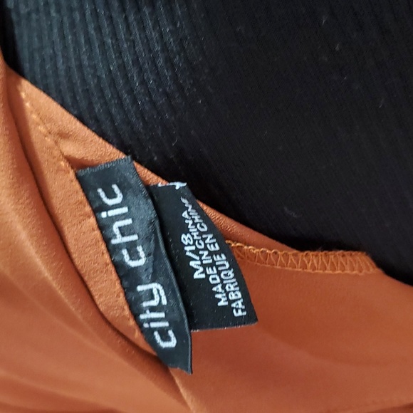 City Chic brown long sleeve pocket dress with long tie in back - Picture 6 of 7